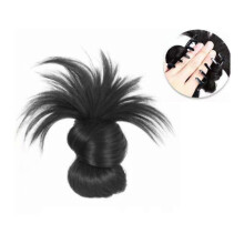 (Black) Clip-On Feathered Bun Wig, Hgyugrf Messy Bun Hair Piece, Messy Bun Clip in Hair