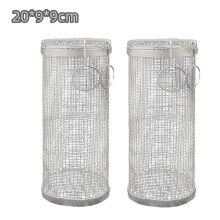 2pcs New Rolling Grilling BBQ Basket Stainless Steel Leakproof Mesh Barbecue Rack Outdoor Picnic Camping Simple Cylindrical BBQ Grill