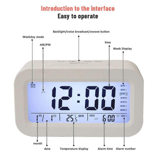 (black) New Digital LED Large Display Snooze Alarm Clock Night Light Thermometer 1