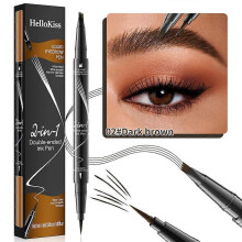 (Dark brown) Hellokiss Liquid Eyebrow Pen,2 in 1 Dual-ended Natural 4 Fork Tip Liquid Eyebrow