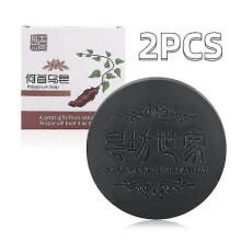 2PCS Cover Grey Bar Shampoo Soap Natural Polygonum Essence Hair Darkening Shampoo Soap