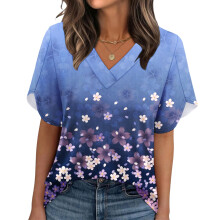 Damen-Sommer-Oberteil mit V-Ausschnitt und-Blau L