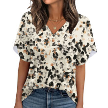 Damen-Sommer-Oberteil mit V-Ausschnitt und-Beige XXL