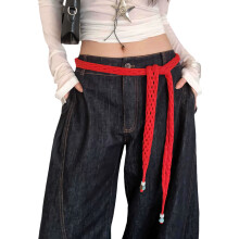 Fashionable Hollow Knit Belt Scarf Flexible Weave-Red