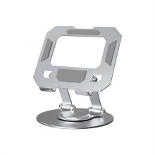 (Round Base, Silver) 360 Metal Portable Laptop Tablet Stand Riser Bracket Adjustable Holder For Desk