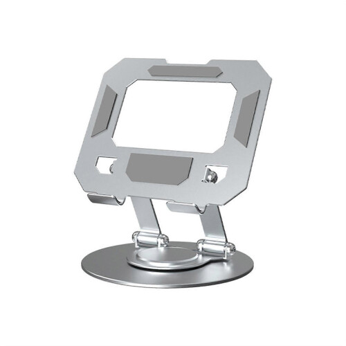 (Round Base, Silver) 360 Metal Portable Laptop Tablet Stand Riser Bracket Adjustable Holder For Desk