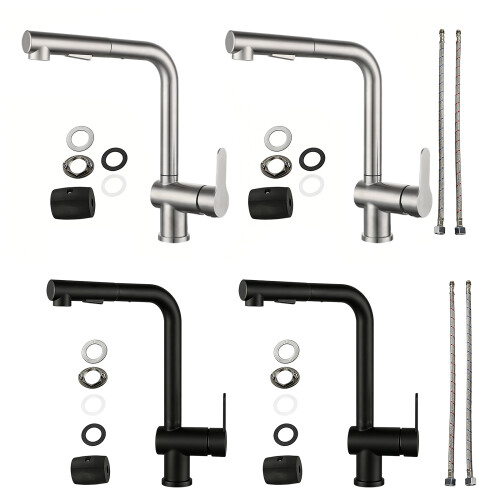 Pull Out Kitchen Sink Faucet Easily-Black Comes with two tubes 1