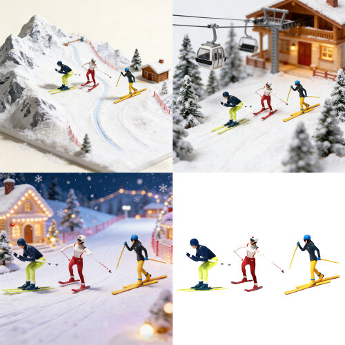 Skifahrer-Figurenmodell, Maßstab 1:64, handbemalte-Snowboard-Set 2