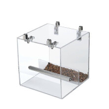 Bird Cage Acrylic Parrot Automatic Feeder Bird Overflow Feeder with Landing Rod - DD