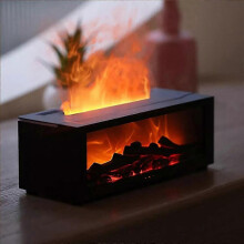 (1pc essential oil, black) My Mini Fireplace Diffuser for Essential Oils,Flame Aroma Humidifier with Remote