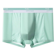 (2XL, Green) Men Boxer Underwear Mid-rise Breathable Holes Patchwork Color Shorts Panties U-Convex Design Ice Silk Underwear