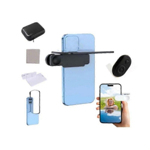 (Black, With Bluetooth) Universal Adjustable Smartphone Camera Mirror Clip Kit