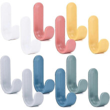 12pcs Plastic Adhesive Hat Hook J Shape Organizer Plastic Hook (Random Color) - DD0