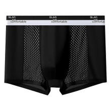 (XL, Black) Men Boxer Underwear Mid-rise Breathable Holes Patchwork Color Shorts Panties U-Convex Design Ice Silk Underwear