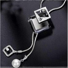 (Double Squares Silver) Long  Chain Necklace Square Tassel Square Pendant Choker For Women Girls Jewelry