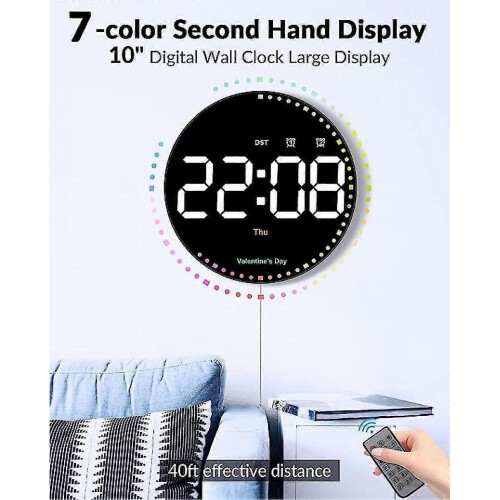 Digital Wall Clock with Colorful Dynamic Light, 10" Led Digital Clock Large Display, Auto Brightness,with Time,date,temp,week,dst,timer, Remote - DD 1