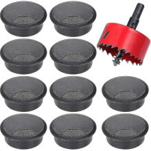 Pack Of 10 Desk Cable Grommet, 60 Mm Cable Pass with 1 Hole Saw, Cable Guide Table Roundblack