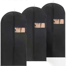 Pack of 3 garment bags for storage with zipper for jackets, coats, evening dresses, suits, color: black, size: 60*120 cm