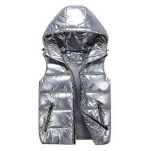 (S, Silver) Sliktaa Unisex Shiny Waterproof Sleeveless Jacket Lightweight Puffer Vest