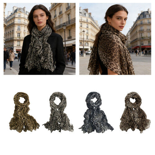 Stylish Leopard Print Tie Dying Long Scarf Polyester-gray blue 2