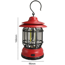 (Battery,Red)Portable Retro Camping Lamp Rechargeable Campfire With Hook For Hiking, Fishing