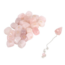 25pcs Pink Crystal Rune Stones Set + Pendulum Bag