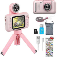 Kids Camera with Tripod, 180 Rotating Lens, 40MP Photo & 720P HD Video/2.4 inch IPS Screen, Blue