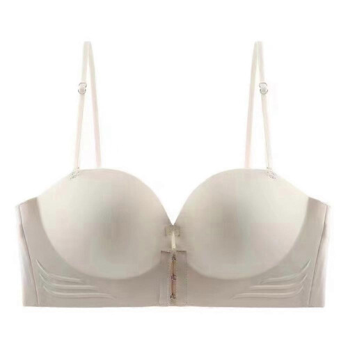 (XL, White) Wireless Front Buckle Detachable Shoulder Strap Bra: Thickened For Smaller