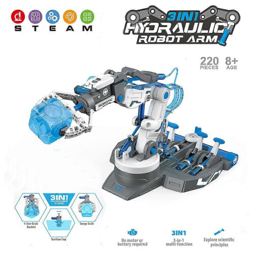 (blue) Hydraulic Mechanical Arm Toy Birthday Gift DIY Assembly Plastic Robot 1