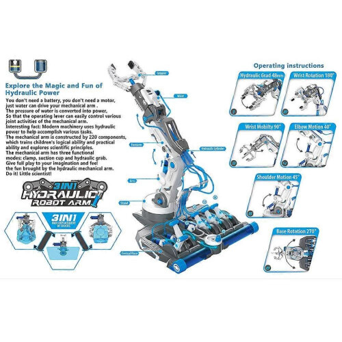 (blue) Hydraulic Mechanical Arm Toy Birthday Gift DIY Assembly Plastic Robot 2