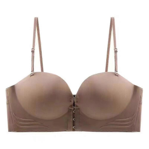 (S, Coffee) Wireless Front Buckle Detachable Shoulder Strap Bra: Thickened For Smaller