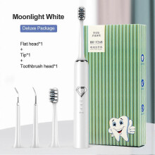 (White 1 pointed head1 flat h) Electric Ultrasonic Tooth Cleaner Dental Scaler Stain Remover Teeth Cleaning Kit
