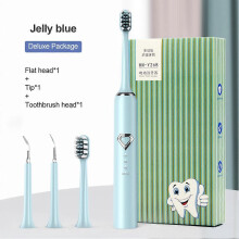 (Blue 1 pointed head1 flat he) Electric Ultrasonic Tooth Cleaner Dental Scaler Stain Remover Teeth Cleaning Kit
