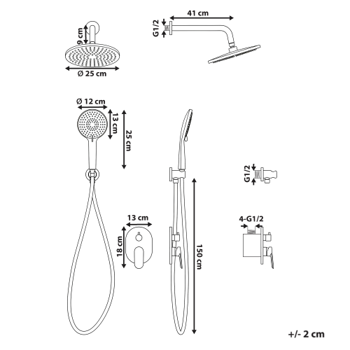 Beliani Concealed Shower Set with Rainshower TINGUIRIRICA Gold 2