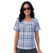 (S, Dark Blue) Léine T Samhraidh na mBan, Barráin Ghearrmhuinchille le Cnaipí, Muineál Neamhrialta agus Breacáin Ócáidúla