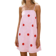 (M, Pink) Robe d'été courte à bretelles réglables, mini-débardeur rose à pois pour femme