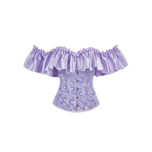 (S, Purple) Cóirséad Bustier mBan le Cnaipe, Stíl Ghróidnithe, Ruffled, Gan Strapaí, Barr Caolfheistithe