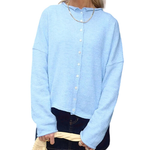 (XL, Sky Blue) Πλεκτή Ζακέτα Γυναικεία με Κουμπιά