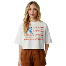 (M, Ivory) T-shirt femme à manches courtes et col rond, avec nœud et strass, parfait pour le 4 juillet.