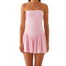 (S, Pink) Robe bustier pour femme, mini-robe d'été décontractée, dos nu à nouer, idéale pour cocktails et plage.