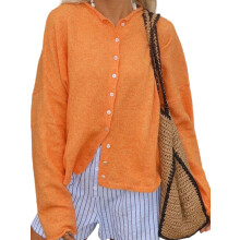 (XL, Orange) Modny dzianinowy kardigan dla kobiet, uniwersalny, z długim rękawem, luźny, zapinany na guziki