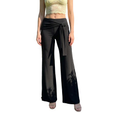 (M, Black) Pantalon large femme, élégant, uni, ceinture, taille haute, coupe ample, idéal quotidien, fêtes et vacances.