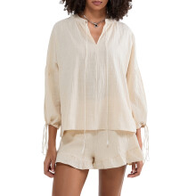 (S, APRICOT) Dames zomer shorts outfit shirt met lange mouwen en strik V-hals top met elastische taille 2-delige set