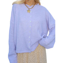 (XL, Lavender) Gilet en maille pour femme, tendance et polyvalent, couleur unie, manches longues, coupe ample, fermeture boutonnée