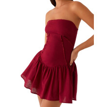 (L, Red) Robe bustier pour femme, mini-robe d'été décontractée, dos nu à nouer, idéale pour cocktails et plage.