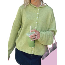 (XL, Light Green) Gilet en maille pour femme, tendance et polyvalent, couleur unie, manches longues, coupe ample, fermeture boutonnée