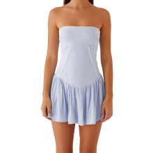 (L, Blue) Robe bustier pour femme, mini-robe d'été décontractée, dos nu à nouer, idéale pour cocktails et plage.