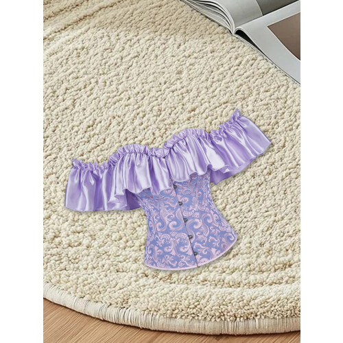 (S, Purple) Cóirséad Bustier mBan le Cnaipe, Stíl Ghróidnithe, Ruffled, Gan Strapaí, Barr Caolfheistithe 1