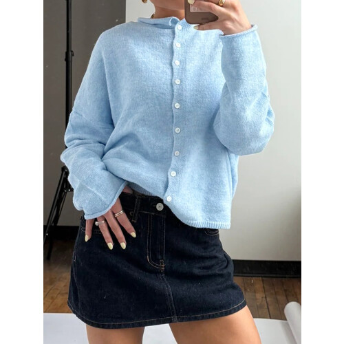 (XL, Sky Blue) Πλεκτή Ζακέτα Γυναικεία με Κουμπιά 2