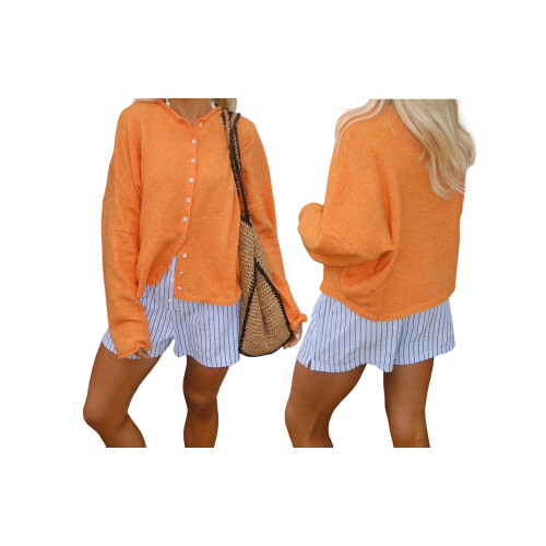 (XL, Orange) Πλεκτή Ζακέτα Γυναικεία με Κουμπιά 1